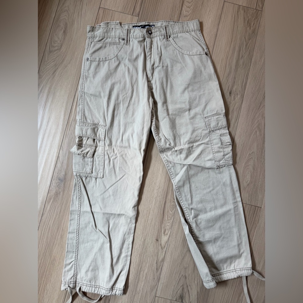 Starbury Steve & Barrys Loose Fit Men's Tan Cargo Pants 34x30 Drawstring ankle